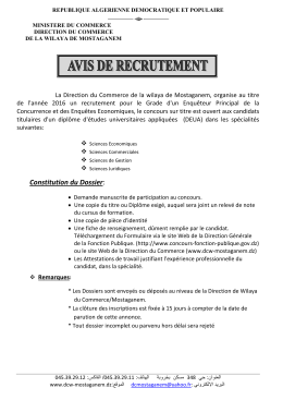 Constitution du Dossier: - Direction du Commerce