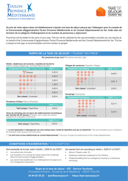 tarifs de la taxe de séjour* / tourist tax price * conditions d