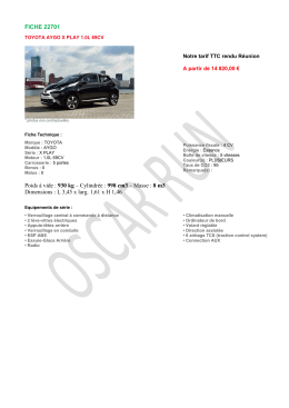 FICHE 22701 Poids à vide : 930 kg – Cylindrée : 998 cm3 – Masse