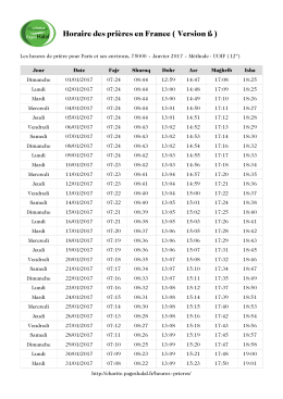 Horaire des prières en France ( Version ß )