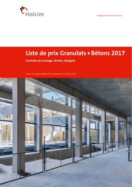 Liste de prix Granulats + Bétons 2017 Centrales de Carouge