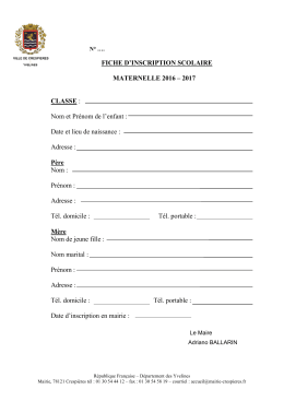 Fiche d`inscription à l`école maternelle