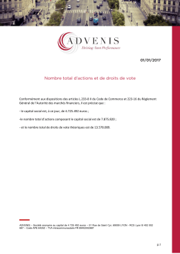 ADVENIS Nombre d`actions et de droits de vote au 31 DECEMBRE