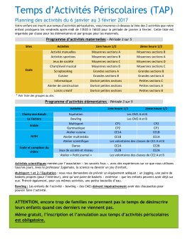 Planning TAP janvier fevrier