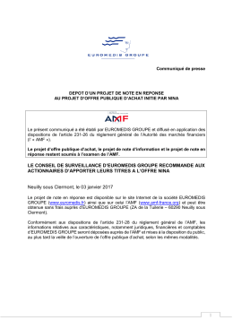 EUROMEDIS GROUPE - COMMUNIQUE DE PRESSE VDef
