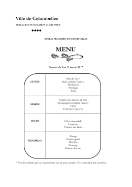 Menu du 9 au 13 Janvier 2017