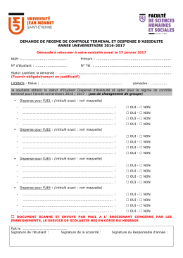 demande de regime de controle terminal et dispense d`assiduite