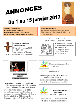 Annonces du 1 au 15 janvier - Diocèse de Grenoble