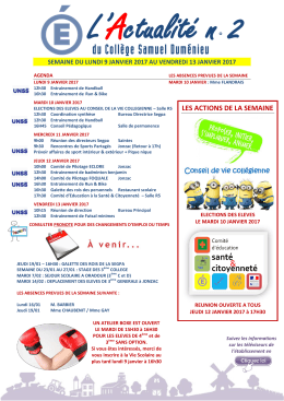 SEMAINE DU MARDI 3 JANVIER 2017 AU VENDREDI 6 JANVIER