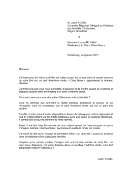 La lettre de Justin Vogel