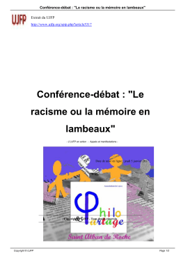 Conf&eacute;rence-d&eacute;bat : "Le racisme ou la m&eacute;moire en lambeaux"