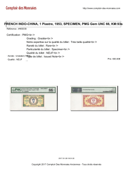 FRENCH INDO-CHINA, 1 Piastre, 1953, SPECIMEN, PMG Gem