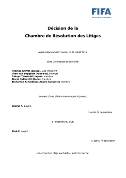D&eacute;cision de la Chambre de R&eacute;solution des Litiges