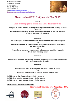 Menu de Noël 2016 et Jour de l`An 2017