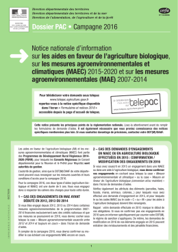 Notice &laquo; Dispositions relatives aux MAEC, aux MAE et &agrave; l