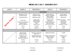 MENU DU 3 AU 7 JANVIER 2017 Bonne Année