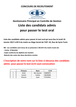 Liste des candidats admis pour passer le test oral
