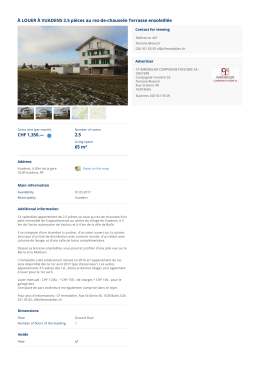 &Agrave; LOUER &Agrave; VUADENS 2.5 pi&egrave;ces au rez-de