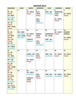 Liste des célébrants pour le mois de janvier 2017