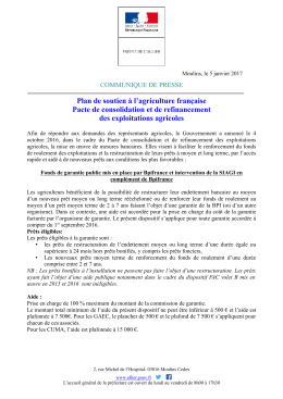 Plan de soutien à l`agriculture française Pacte de consolidation et de