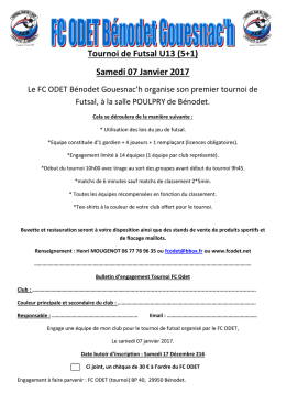 Tournoi de Futsal U13 (5+1) Samedi 07 Janvier 2017