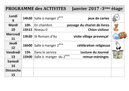 PROGRAMME des ACTIVITES Janvier 2017 -3ème étage