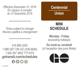 Centennial Union MINI SCHEDULE