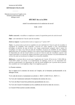 Projet de décret sur la médecine du travail - actuEL-RH