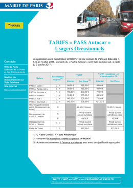TARIFS &laquo; PASS Autocar &raquo; Usagers Occasionnels