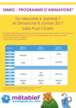 D&eacute;couvrez le programme du 4 au 8 Janvier 2017