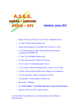 Calendrier saison 2017