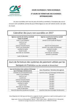 Jours Ouvrables - Crédit Agricole Languedoc