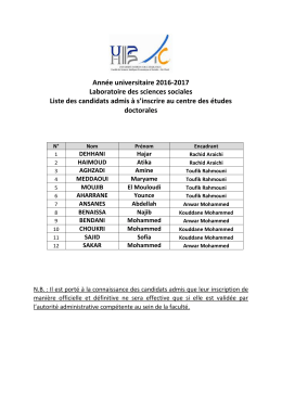 Ann&eacute;e universitaire 2016-2017 Laboratoire des sciences sociales