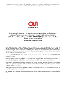 Ouverture de la procédure de désintéressement portant
