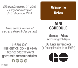 Unionville Union MINI SCHEDULE