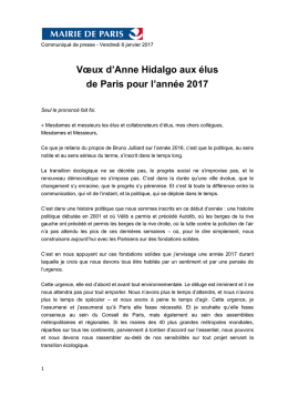 Vœux d`Anne Hidalgo aux élus de Paris pour l