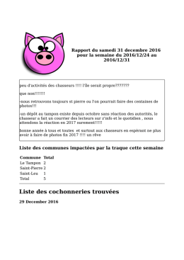 Rapport du samedi 31 decembre 2016 pour la semaine du 24