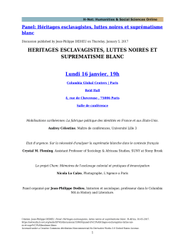 HERITAGES ESCLAVAGISTES, LUTTES NOIRES ET - H-Net