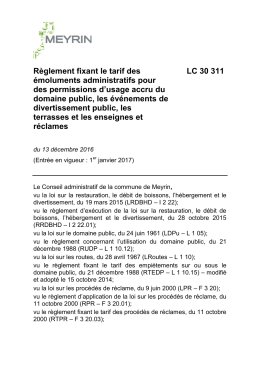 Règlement fixant le tarif des émoluments administratifs pour des