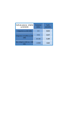 Tarifs de vente du 1/10/16 au 31/12/16 Puissance (kWc) Tarifs (c