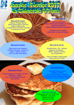 Planning des mercredis après-midi de l`ALSH Chêneraie 6/9 ans