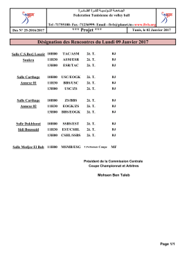 *** Projet *** Désignation des Rencontres du Lundi 09 Janvier 2017