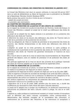 COMMUNIQUE DU CONSEIL DES MINISTRES