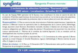 2 techniciens de selection cereales/tournesol h/f