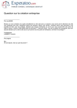 Question sur la création entreprise