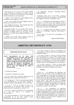 Algerie - Arrete interministeriel du 28 novembre 2016 - Droit