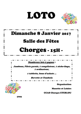 Dimanche 8 Janvier 2017 Salle des Fêtes Chorges- 15H