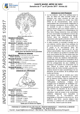 Feuille paroissiale du 1er au 7 janvier 2017
