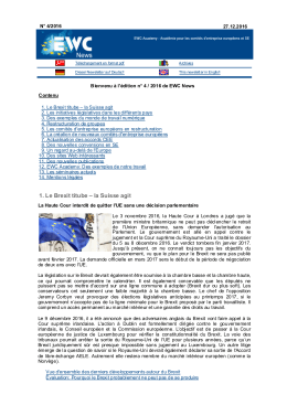 1. Le Brexit titube – la Suisse agit - Archiv EBR-News