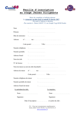 Feuille d`inscription au stage Jeunes Dirigeants
